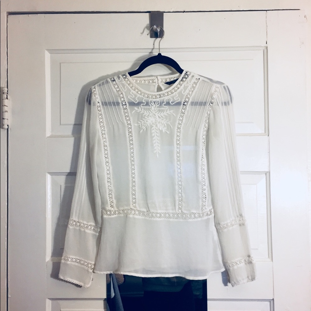 Zara Ivory Embroidery Lace Top